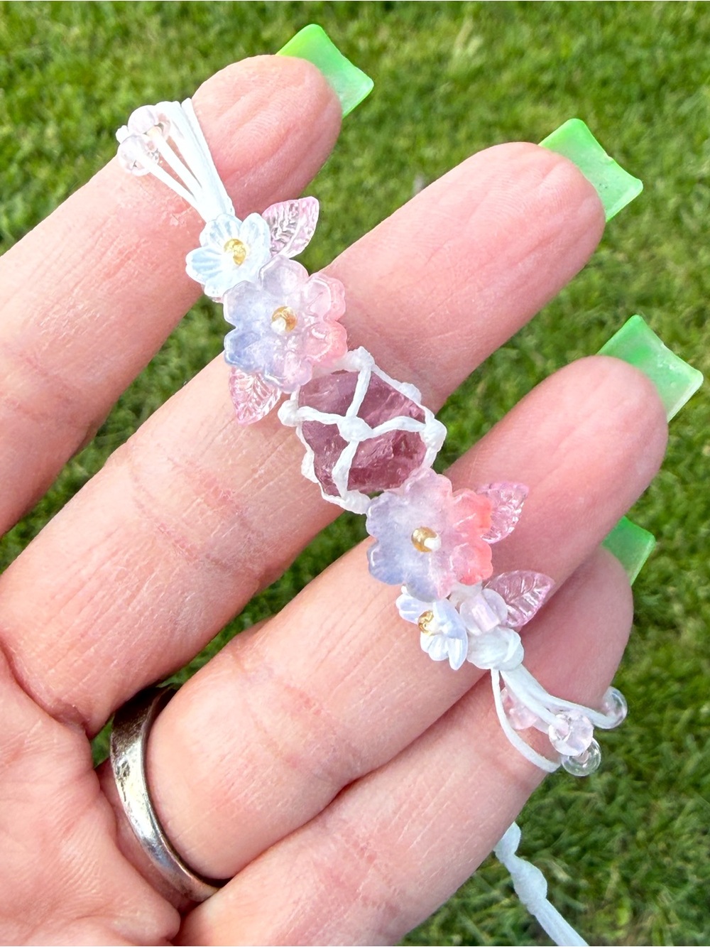Handmade Floral Pink & Lavender Crystal Bracelet